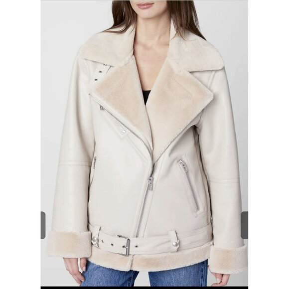 Blank NYC Jackets & Blazers - Blank NYC $188 Faux Fur Lined Beige Faux Leather Moto Jacket Sz Large NWT
